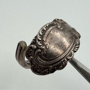 Vintage Spoon Ring Adjustable Silver Tone – Repurposed Flatware Ring Size 9
